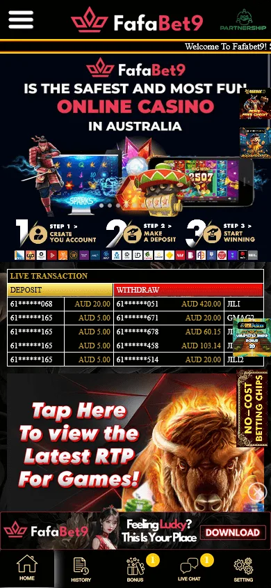 Fafabet9 Casino games area on mobile